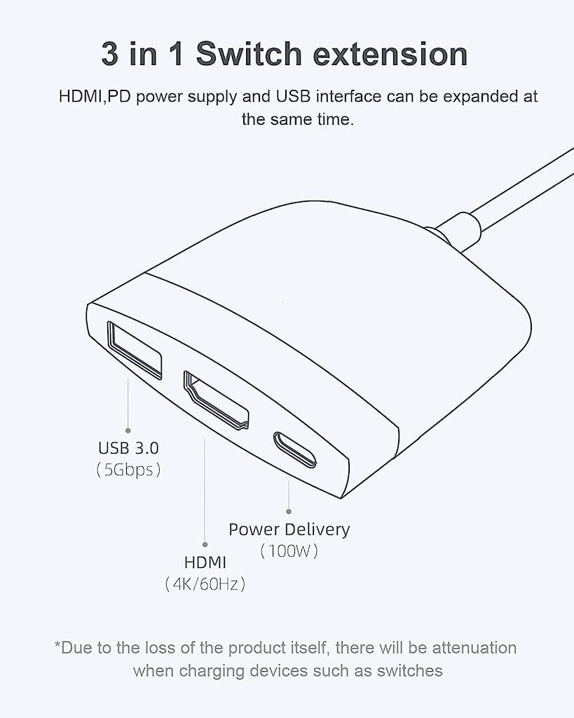 ZORBES® USB C Hub for Switch OLED, 3 in 1 Switch Dock USB Hub 4K/30Hz HD Type C to HDMI Adapter, USB C to USB A Adapter with PD USB C 3.0 Port Type C to HDMI Adapter for Switch, Laptop, PC