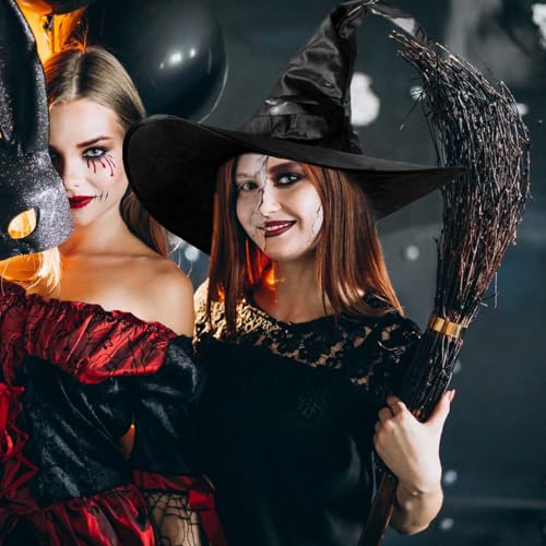 PATPAT® Pointed Top Witch Women Men Hat Character for Halloween Spider Pendant - Black