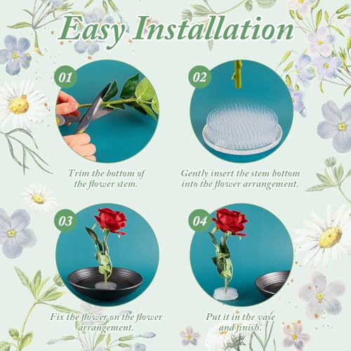 HASTHIP® 4PCS Round Floral 2.76 Inches Ikebana Flower Arrangement Tray with Suction Cup Flower Stem Holder Plastic for Summer Activity Wedding Decoration