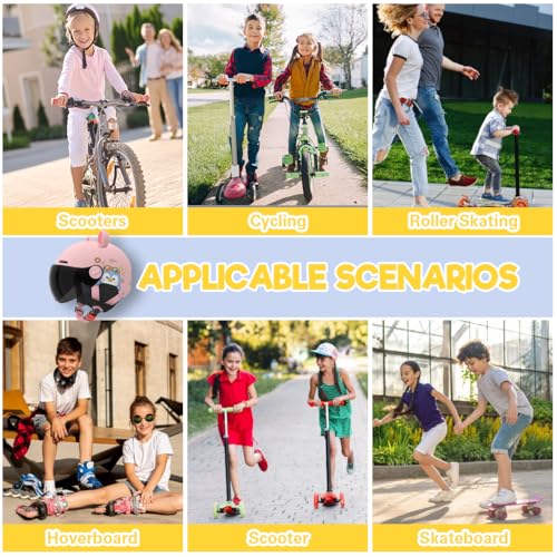 Proberos® Kids Bike Helmet for Boys & Girls Ages 3-12, UV400 Sun-Proof Goggle Lightweight Cartoon Bike Helmet with Detachable Ear Guards, Adjustable Chin Strap, Cushion Liner Design, Pink