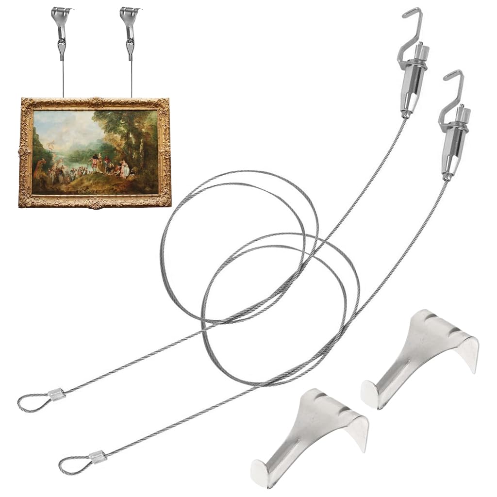 HASTHIP Picture Hanging Kit for Picture Rails featuring 59 in Adjustable Wire Hooks | Silver
