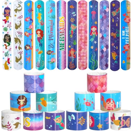 PATPAT® Slap Bracelets, 12PCS Kids Slap Wristbands with mermaid Pattern Snap Bracelets for Party Favor