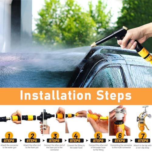 HASTHIP High Pressure Water Spray Gun 7.2 inches Heavy Duty Metal Pressurized Sprayer Water Gun with 4 Spray Patterns Multi Purpose Water Spray Gun for Car Washing, Gardening, Watering, Irrigation