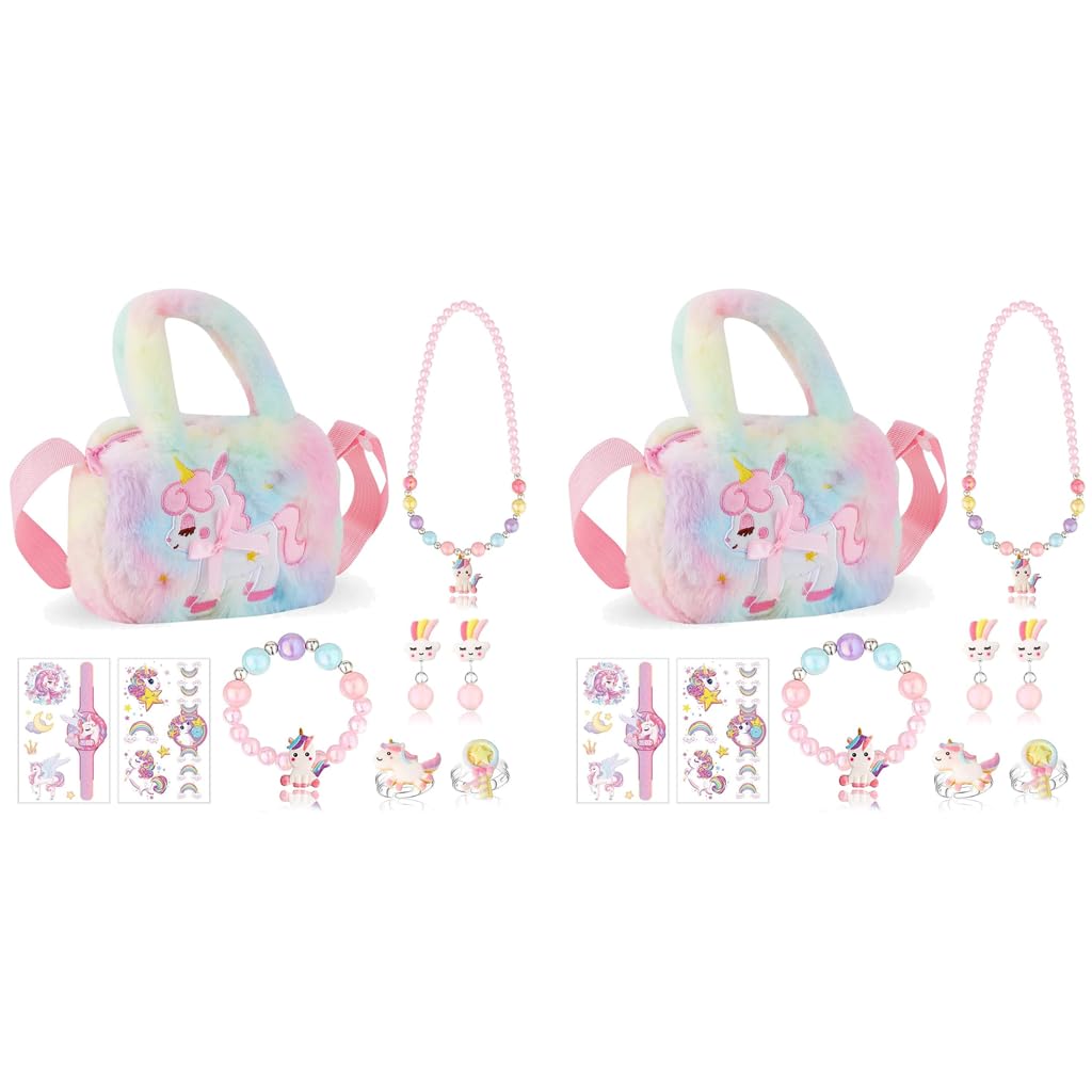 SANNIDHI Unicorn Crossbody Bag for Girls with 2PCS Jewelry Set | Necklace Bracelet Earrings Rings Stickers