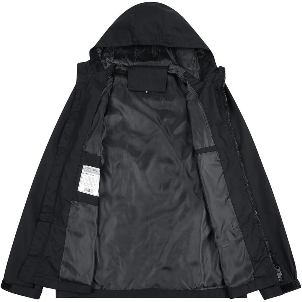 Proberos Outdoor Jacket for Men with Drawstring Hood and Pockets | Lightweight Windproof Polyester Coat Size L