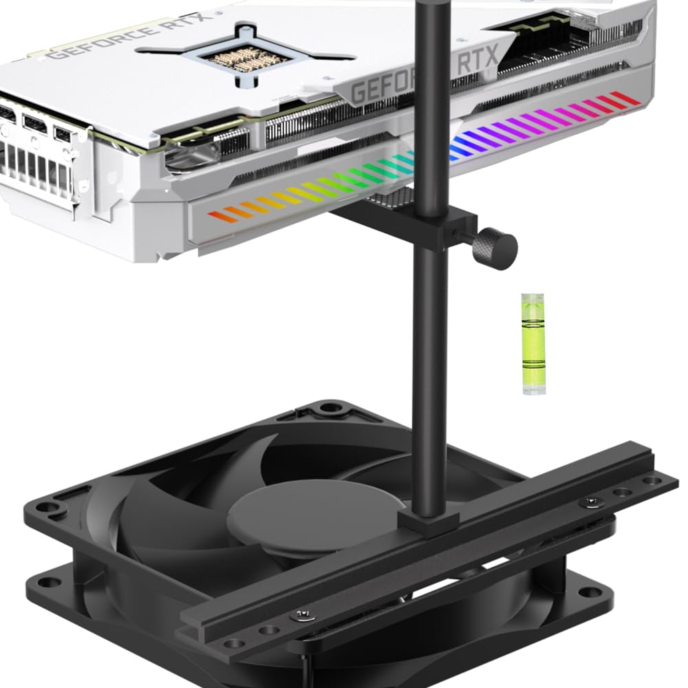 ZORBES® GPU Support Bracket, Adjustable Graphics Card Holder with Base, Vertical Pole, and Level, Anti-Sag Aluminum Alloy Mount with Screws for Heavy GPUs