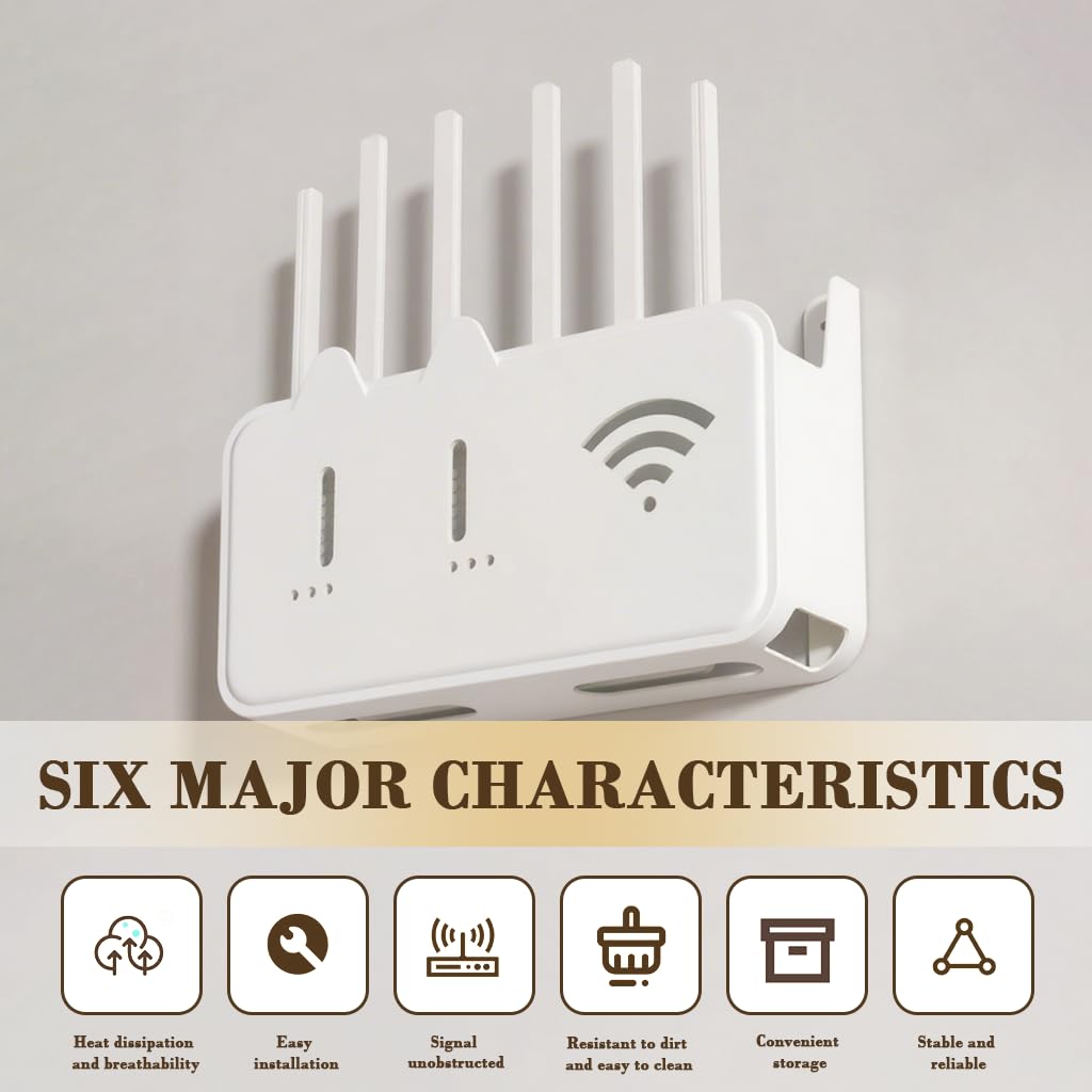 Supvox Wall Router Holder for Home Use with Self Adhesive Mount and Cable Organizer Box