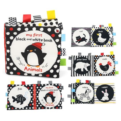 SNOWIE SOFT® Black & White Cloth Books for Babies 0 to 3 Years, Soft Toys Sensory Books for Babies 6-12 Months, Early Education Toy, Touch and Feel Crinkle Waterproof Books Sensory Toy for Toddler