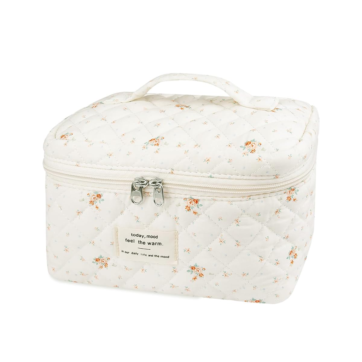 MAYCREATE Makeup Bag for Travel and Everyday Use with 25x15x16cm Capacity | Soft Cotton Floral Organizer