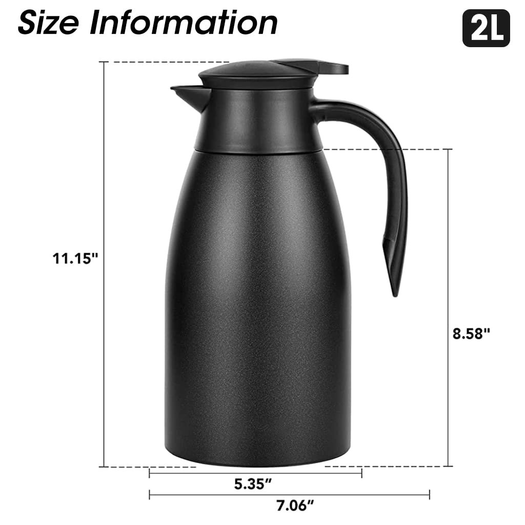 HASTHIP Thermal Flask for Hot and Cold Drinks featuring 304 Stainless Steel Liner 2L | Black