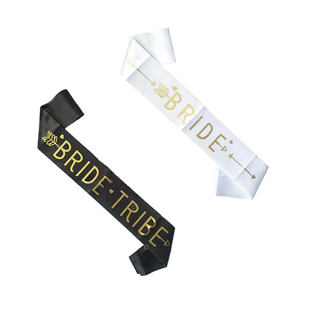 PATPAT satin Bride Tribe Sashes Set, Black; White, 6 Pieces