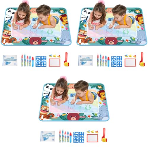 PATPAT® Magic Water Doodle Mat DIY Graffiti Drawing Mats 100x80cm Water Based Coloring No-Ink for Toddler Children Birthday Gift Kids 1-6 Years Old 3PCS