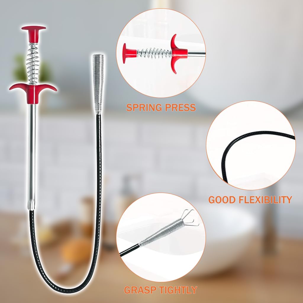 HASTHIP Drain Cleaner Sticks for Sink and Shower Clogs with 23.6 in Tools | Flexible Barb Design