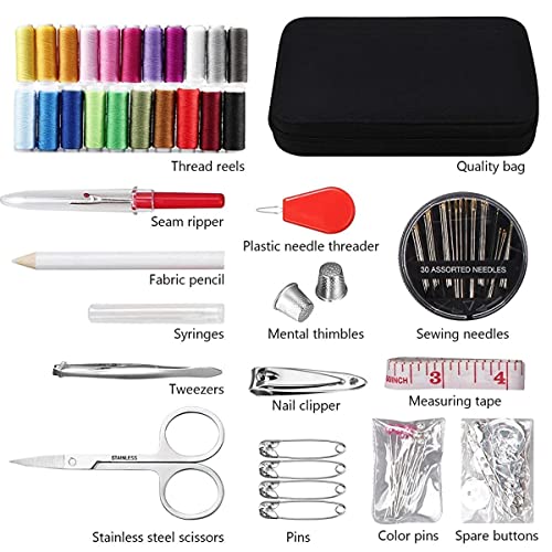 ELEPHANTBOAT® Sewing Kit, 130 pcs Sewing Kit Box for Home Use Travel, Sewing Machine Accessories, Contains 24 Spools of Thread, Mending and Sewing Needles, Scissors, Thimble, Tape Measure