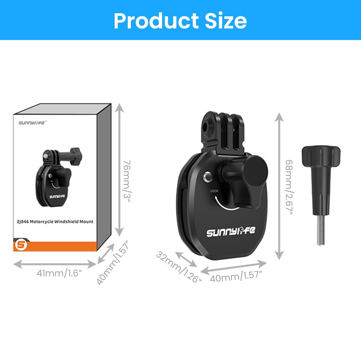 ZORBES Motorcycle Windshield Mount Clamp for Action Cameras with 180° Rotatable Aluminum Clip