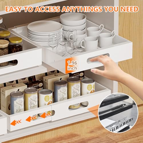 HASTHIP Pull Out Cabinet Organizer 34-50cm Adaptable Width Design Carbon Steel Kitchen Closet Sliding Drawer Organizer No Drill Adhesive Intergrated Sliding Rail Design, 12.5 cm x 34-50cm
