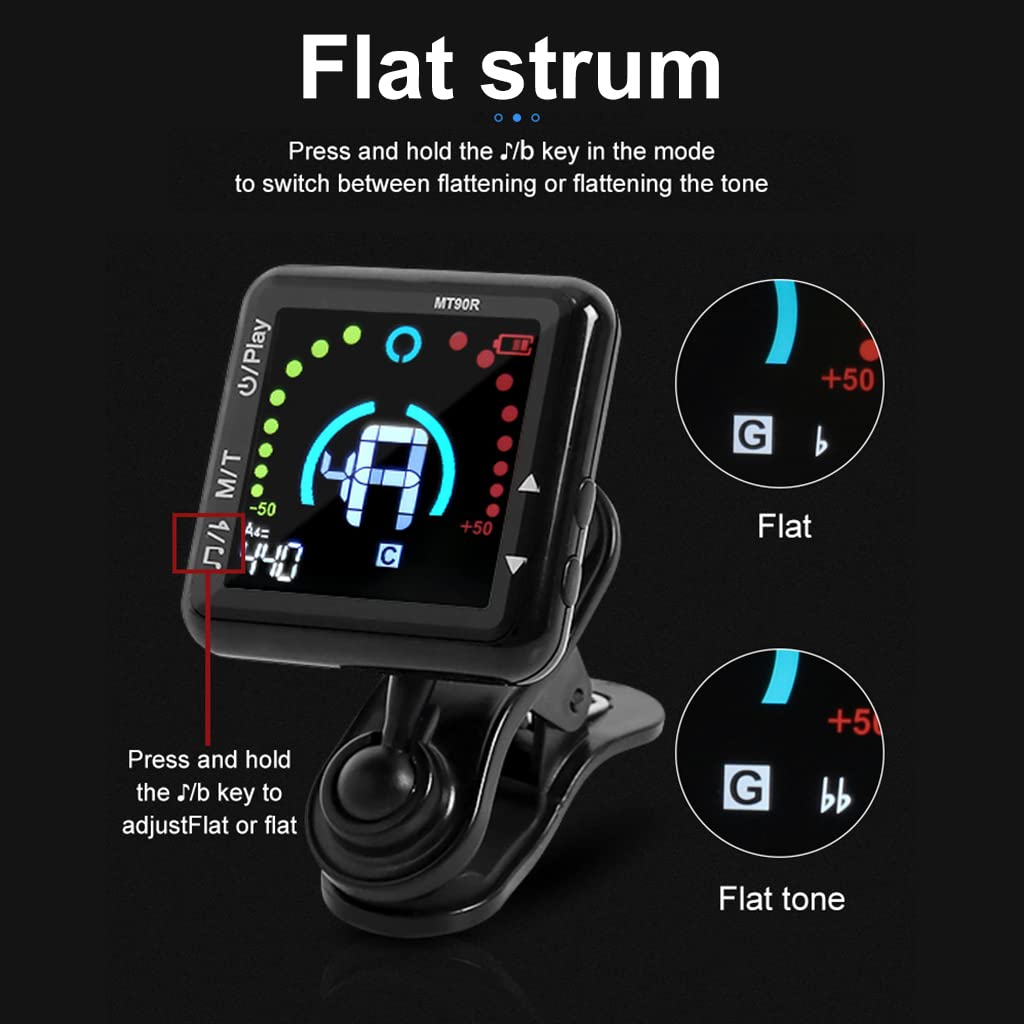ZORBES Guitar Tuner for Guitar Bass Ukulele Violin and Banjo with Metronome | USB Rechargeable Clip On Design and Adjustable Arm