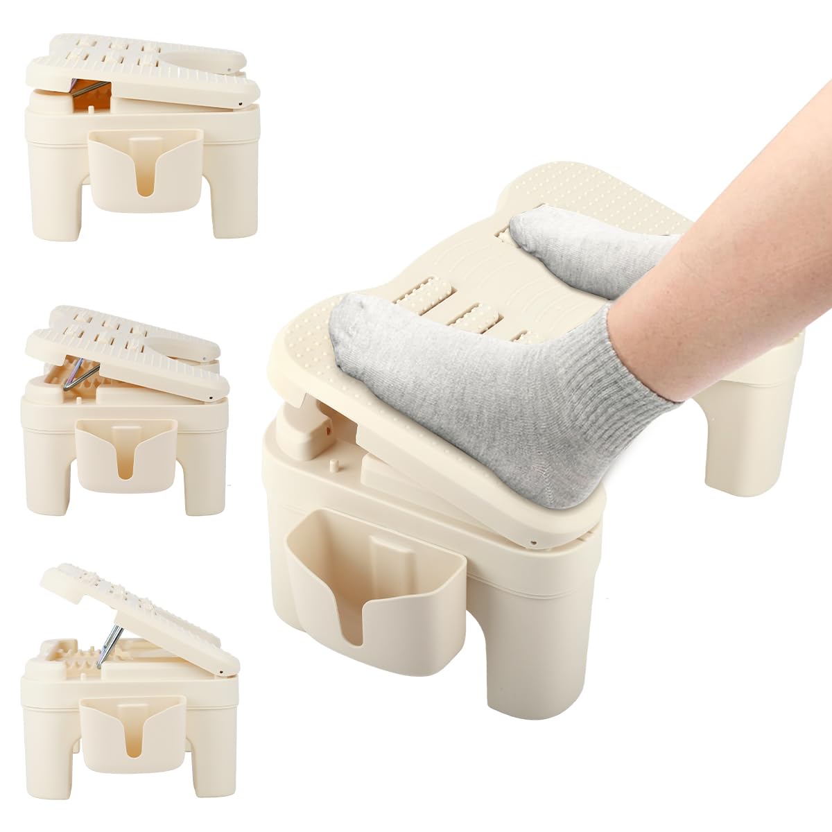 HANNEA Folding Foot Rest for Home and Office with Dual Row Massage Rollers | Height Adjustable Ergonomic Stool