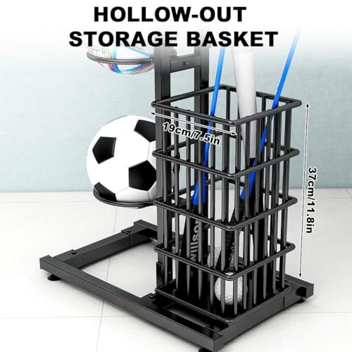Proberos® Ball Stand Organizer Rack with 7 Ball Bracket & Basket,for Football,Basketball Volleyball Badminton & Tennis Rackets DIY Assembly Accessories Storage Stand with Suction Cup Base