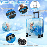 PALAY® Kids Travel Luggage 20'' Wheeled Luggage with Combination Password Lock Sturdy PC Travel Suitcase Cute Cartoon Elsa Carry-on Wheeled Luggage Travel Roller Luggage School Gift for Students