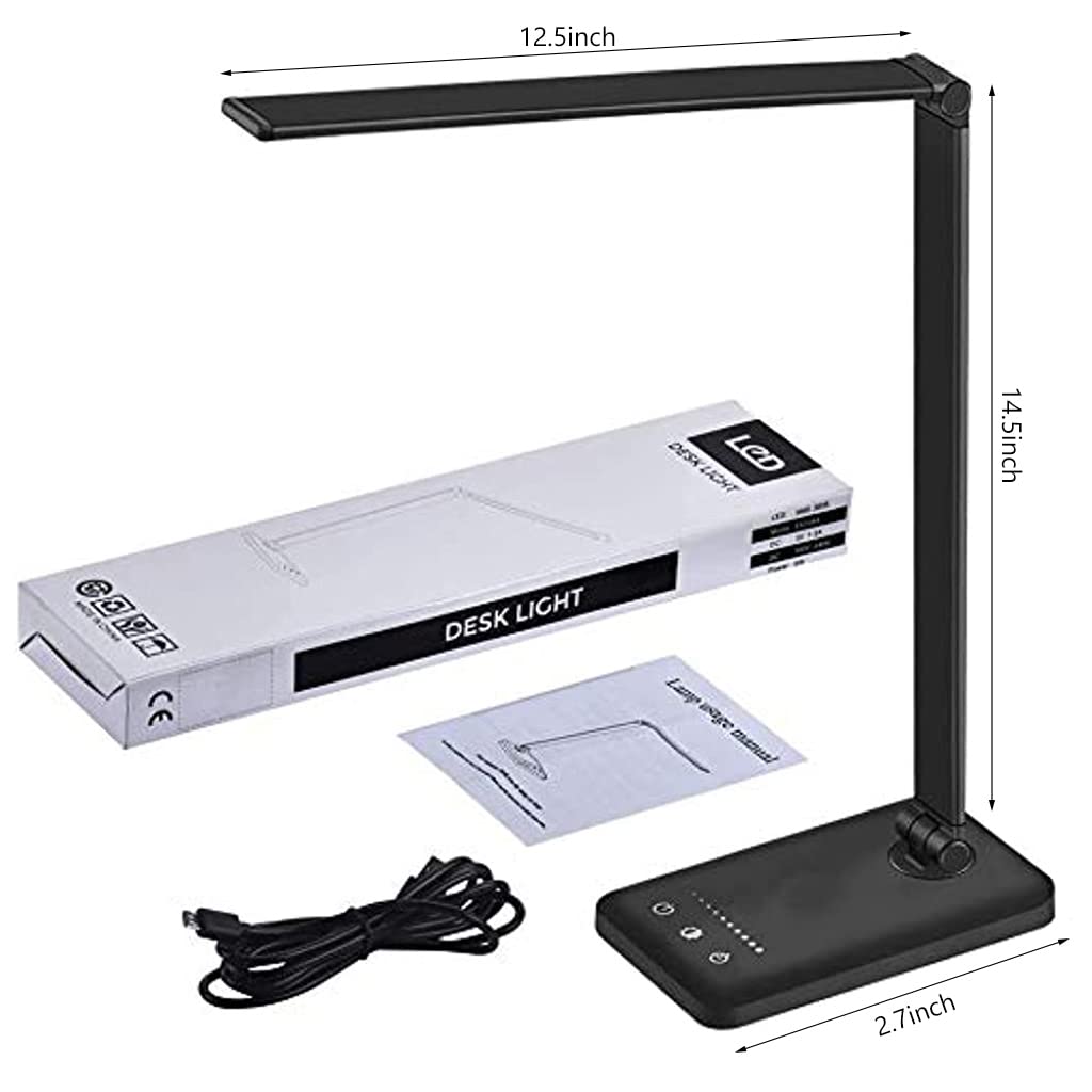 Verilux Desk Lamp for Study with 2700~6200K 5-Color Dimmable Light and Foldable Aluminum Tube | Eye-Friendly Touch Control