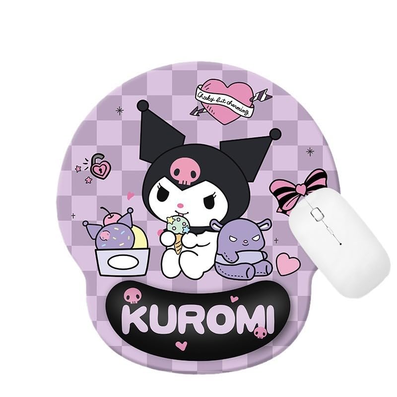 ZORBES Mouse Pad, Ergonomic Mouse Pad with Comfortable Gel Wrist Rest Support and Lycra Cloth, Cute Cartoon Kuromi Print Office Non-Slip PU Base for Easy Typing Pain Relief, Durable&Washable, 22x24cm