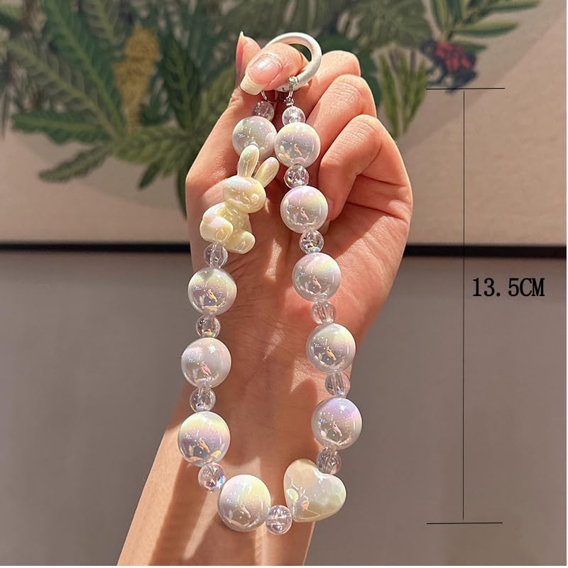Zibuyu Bunny Phone Charm with Beaded Chain featuring Quick Release Ring Buckle for Women