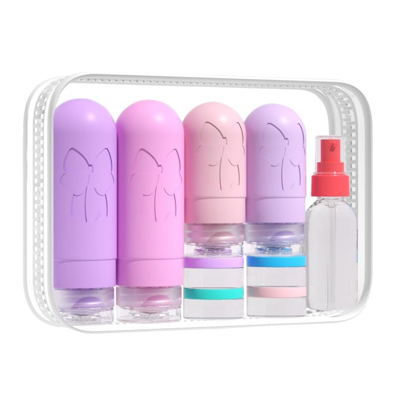 MAYCREATE 16Pcs Travel Bottle Kit for Toiletries, 60/90ml Silicone Travel Bottles Set, Leak proof Travel Toiletry Bottles Kit, Cream Jars Spray Bottle Toiletries Bottle for Shampoo Lotion Dispenser