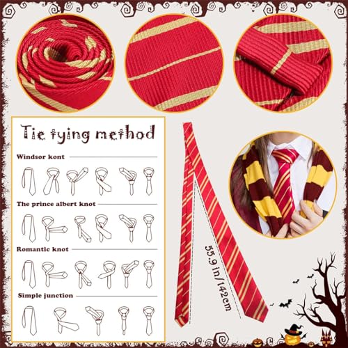 PATPAT® Harry Potter Wizard Costume Robe Set Cosplay for Women Men School Magic Cloak with Wands Tie Glasses Adult Teens Size L Height 170-175cm Black Red Color 2 PCS