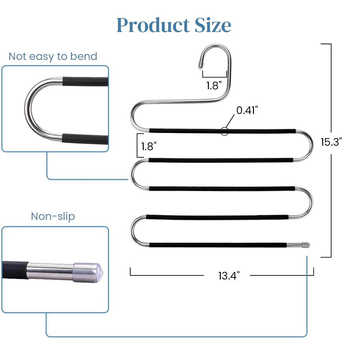 HASTHIP® 2 Pcs Stainless Steel Wardrobe Hanger, S-Shape Non-Slip Multi Trousers Tie Scarf Hanger, Space Saving, Durable Clothes Hanger with Anti-Slip PVC Sleeves - Holds Upto 6 Garments