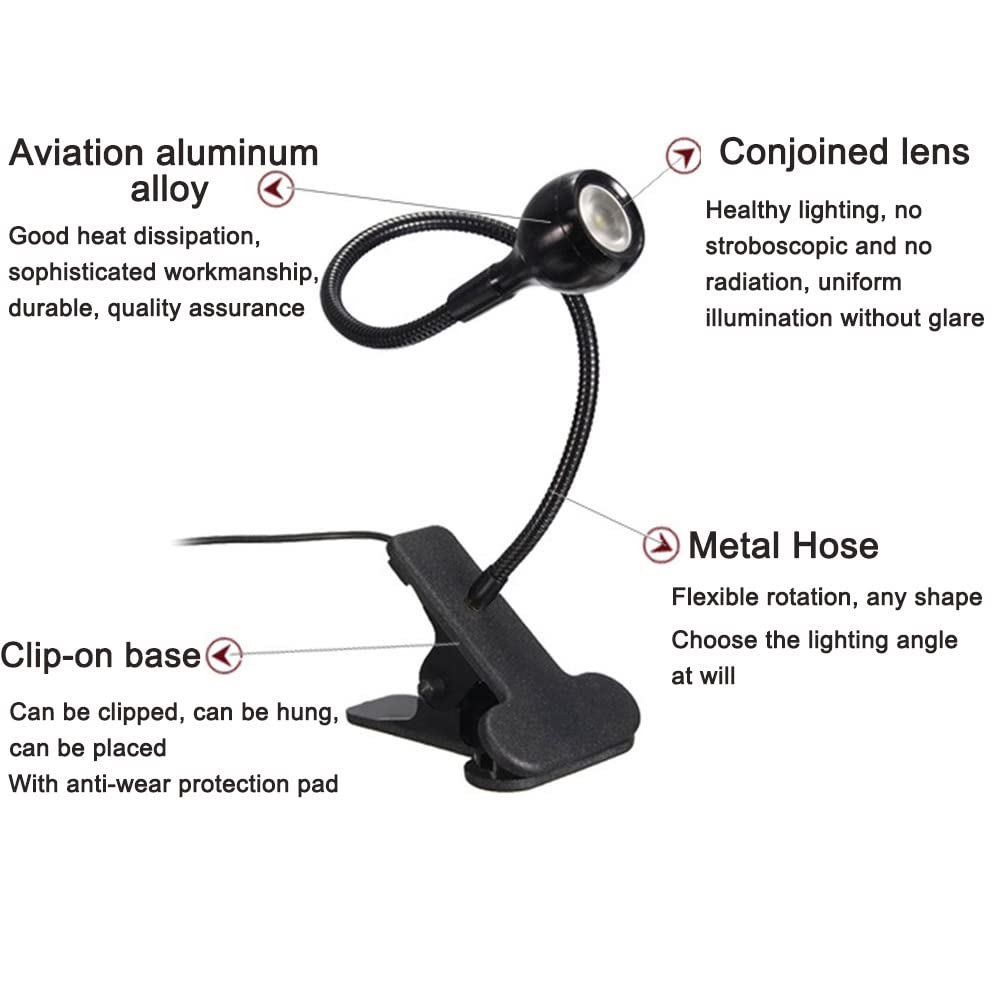 ELEPHANTBOAT LED Desk Lamp for Reading and Working with 11.8 in Flexible Gooseneck | USB Clip Light