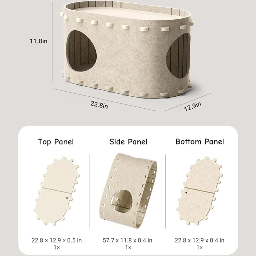 Qpets Cat House for Indoor Cats featuring Three‑Piece DIY Assembly and Oval Open Design 58x33x30cm