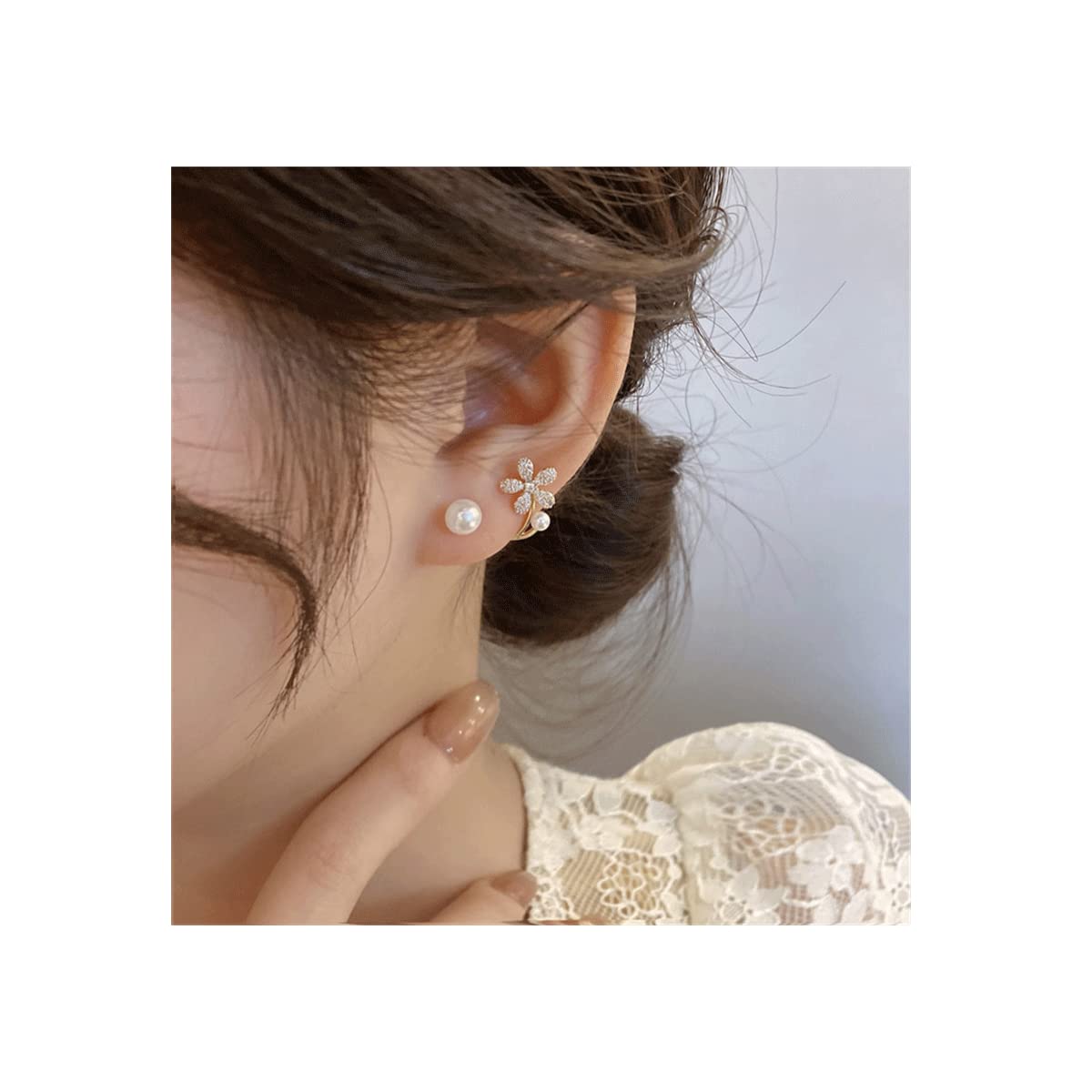 Zibuyu Dainty Earrings for Women featuring Acrylic Pearl Floral Studs and Rhinestones | Elegant Jewelry Gift