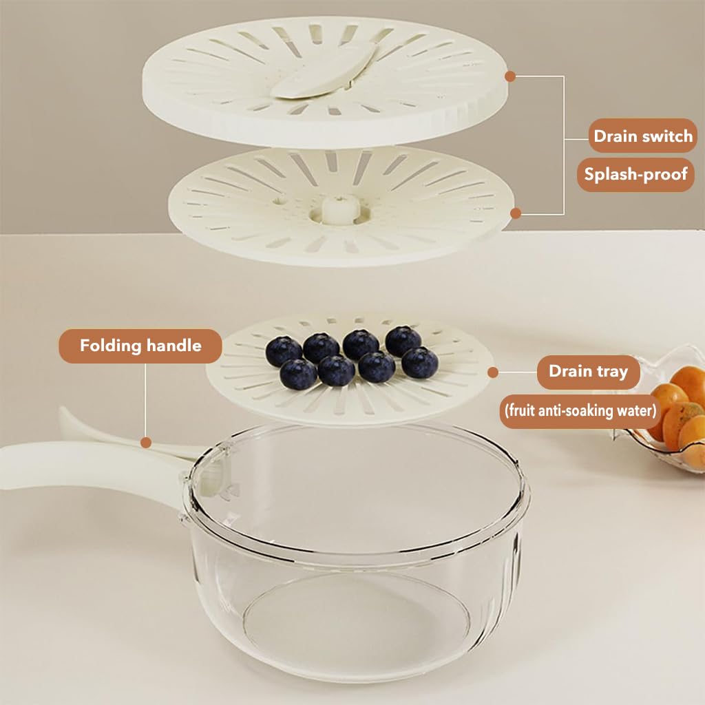 Supvox Kitchen Colander Bowl Set for Fruit and Vegetable Washing featuring Drainer Lid | 3 in 1 BPA Free PET and PP Design