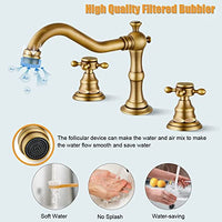 HASTHIP® Basin Tap, Full Brass Bathroom Sink Faucet with Hoses, Antique Mixer Hot and Cold Water Faucet, 8 inch 2 Handles 3 Holes Metal Faucet (Bronze)