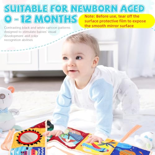 SNOWIE SOFT® Butterfly Cloth Book for Baby 6 to 12 Month with Mirror Double-Sided Crib Tummy Time High Contrast Montessori Visual Stimulation Washable Toys Boy Girl Gift 3PCS