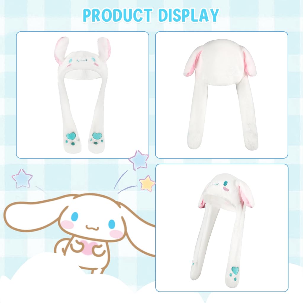 PATPAT Girls Winter Hat featuring Sanrio Cinnamoroll Plush with Fun Moving Ears | Soft Warm Kawaii Accessory