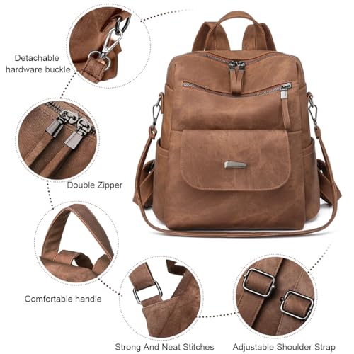 PALAY® PU Leather Backpack for Women Stylish College Bag for Girls Soft Travel Backpacks Vintage Shoulder Bags Casual Handbags Sling Gifts Brown 3 PCS