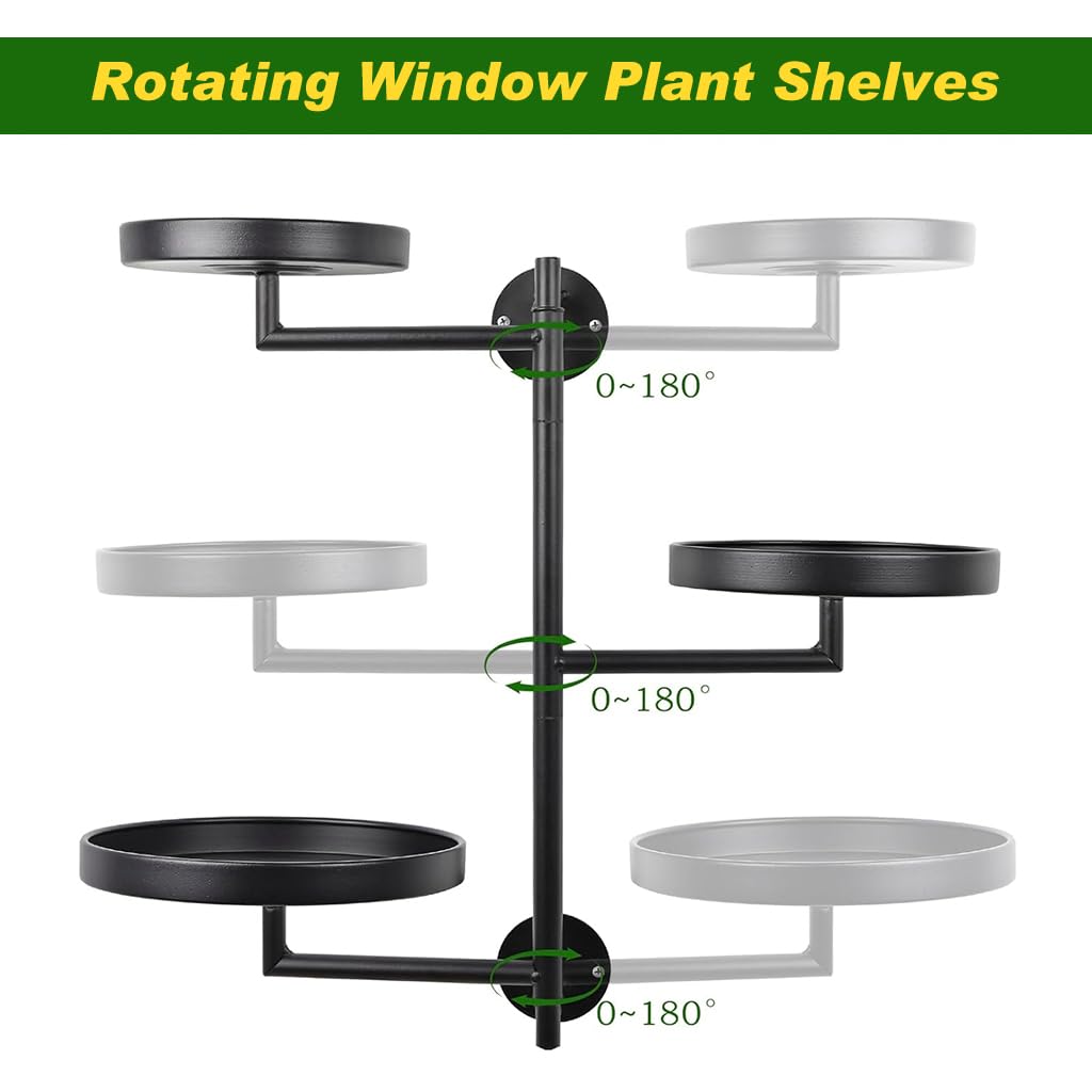 HASTHIP Rotating Window Plant Shelves for Indoor and Outdoor Display with Triple Layer Heavy Duty Metal Stand | Space Saving Wall Mount Design