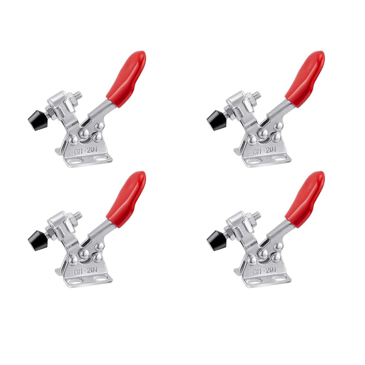 HASTHIP® 4 Pcs Hold Down Toggle Clamps 201, Carpenter Tools Small Quick Release Horizontal Toggle Clamp Holding Capacity 60 lbs/27kg, Woodworking Latch Anti-slip Red Grip Hold Down Hand Tool