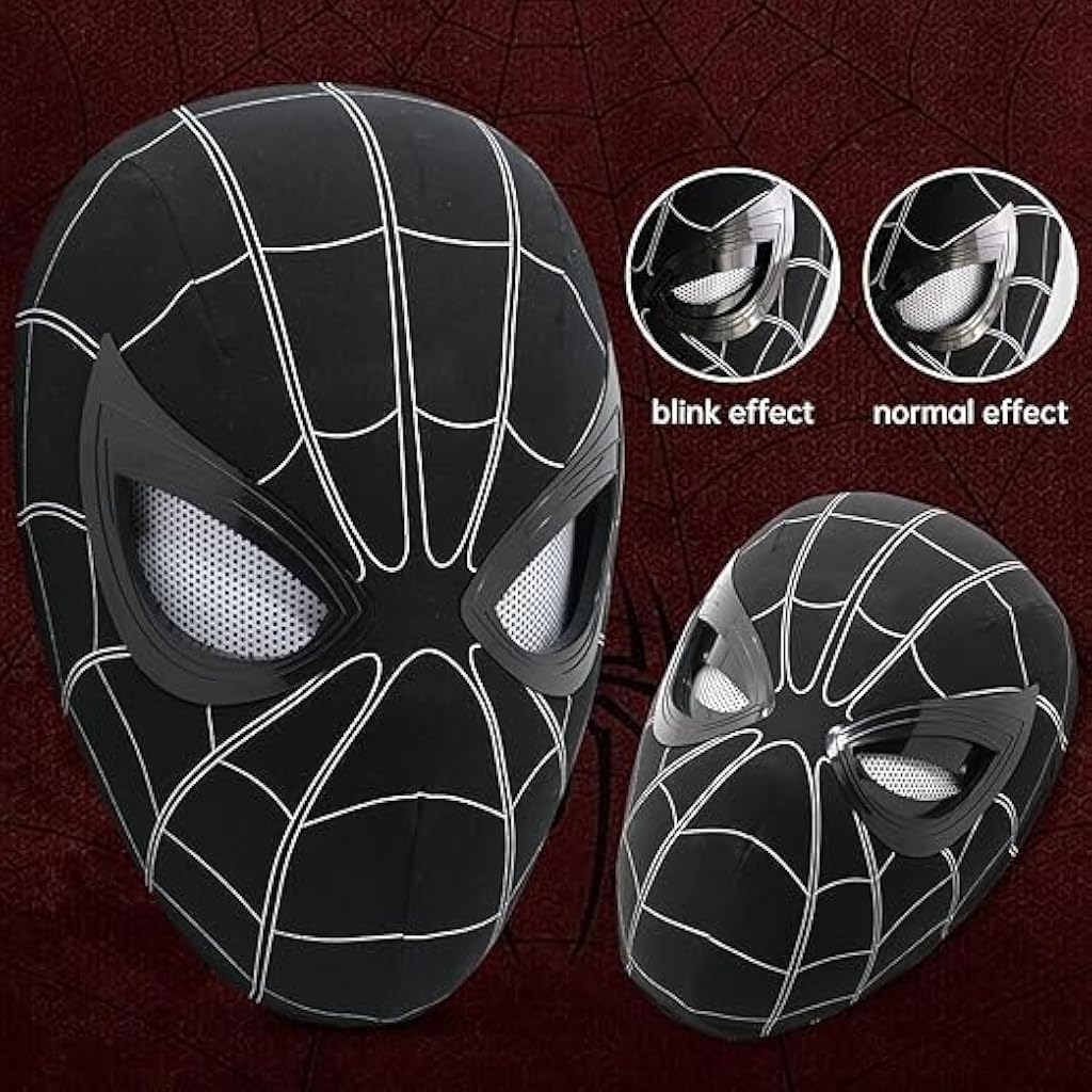 FANCYKU® 3D Spide Mask with Moving Eyes Jaw Motion Activated Blinking Eyelid Head Cover Cosplay Costume for Adult Kids Halloween Masquerade Black 3 PCS
