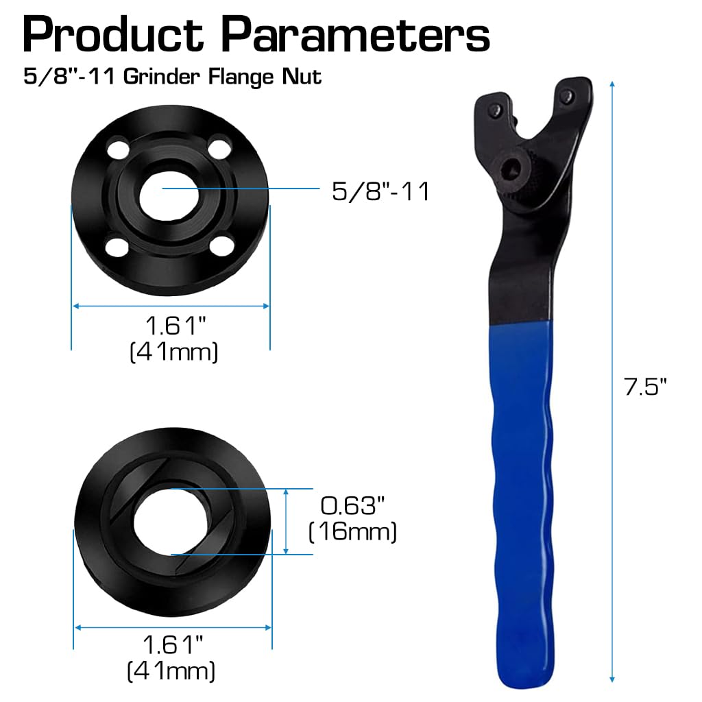 Serplex® Angle Grinder Wrench Attachment Angle Grinder Nut 4PCS Grinder Flange Nut 5/8-11 Grinder Nuts Compatible with Dewalt Milwaukee Makita Bosch Ryobi Black Decker Grinder Parts