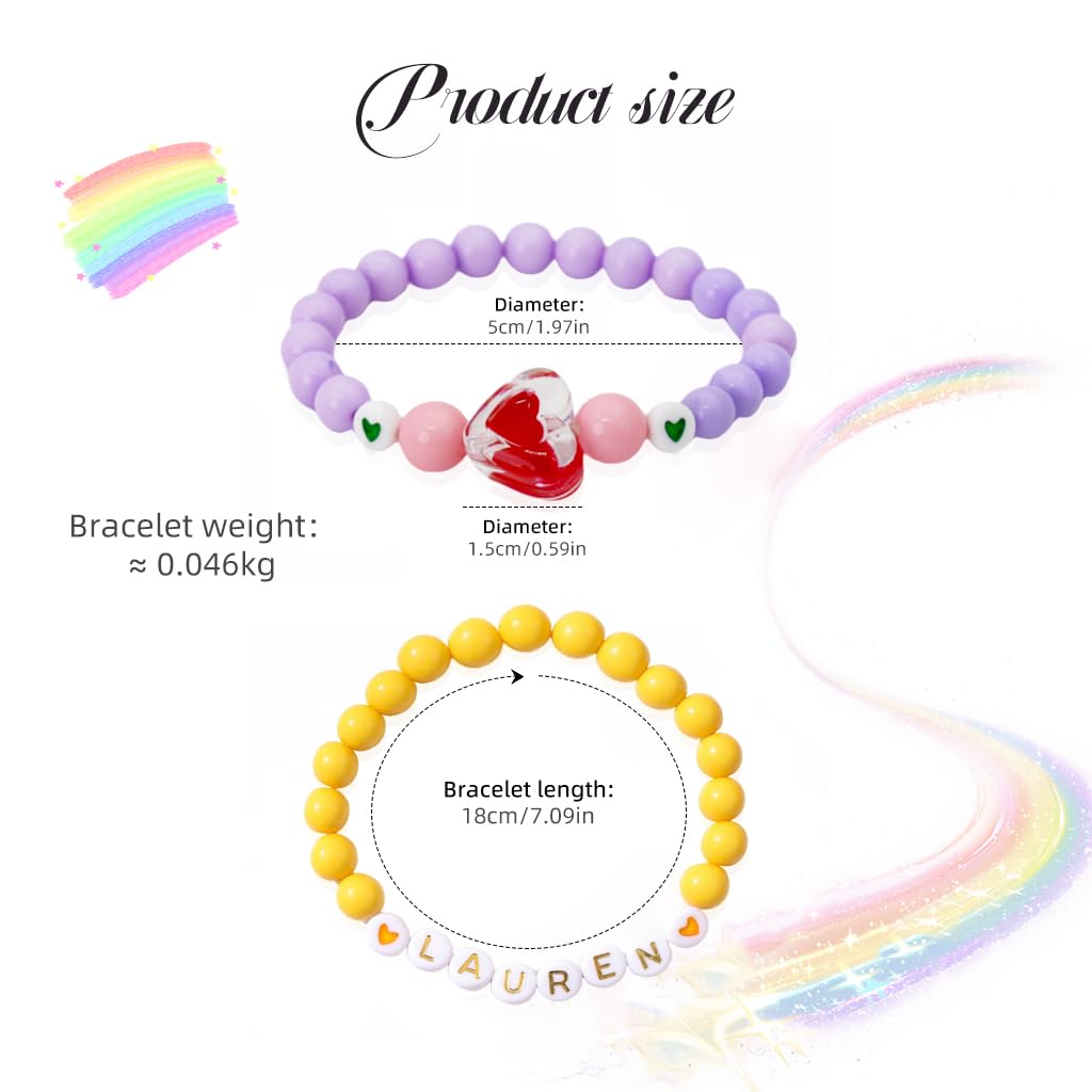 SANNIDHI Colorful Beaded Bracelets Set for Girls with Flower Heart and Rainbow Charms | 7 Pcs Elastic Acrylic Jewelry Gift for Ages 6–12