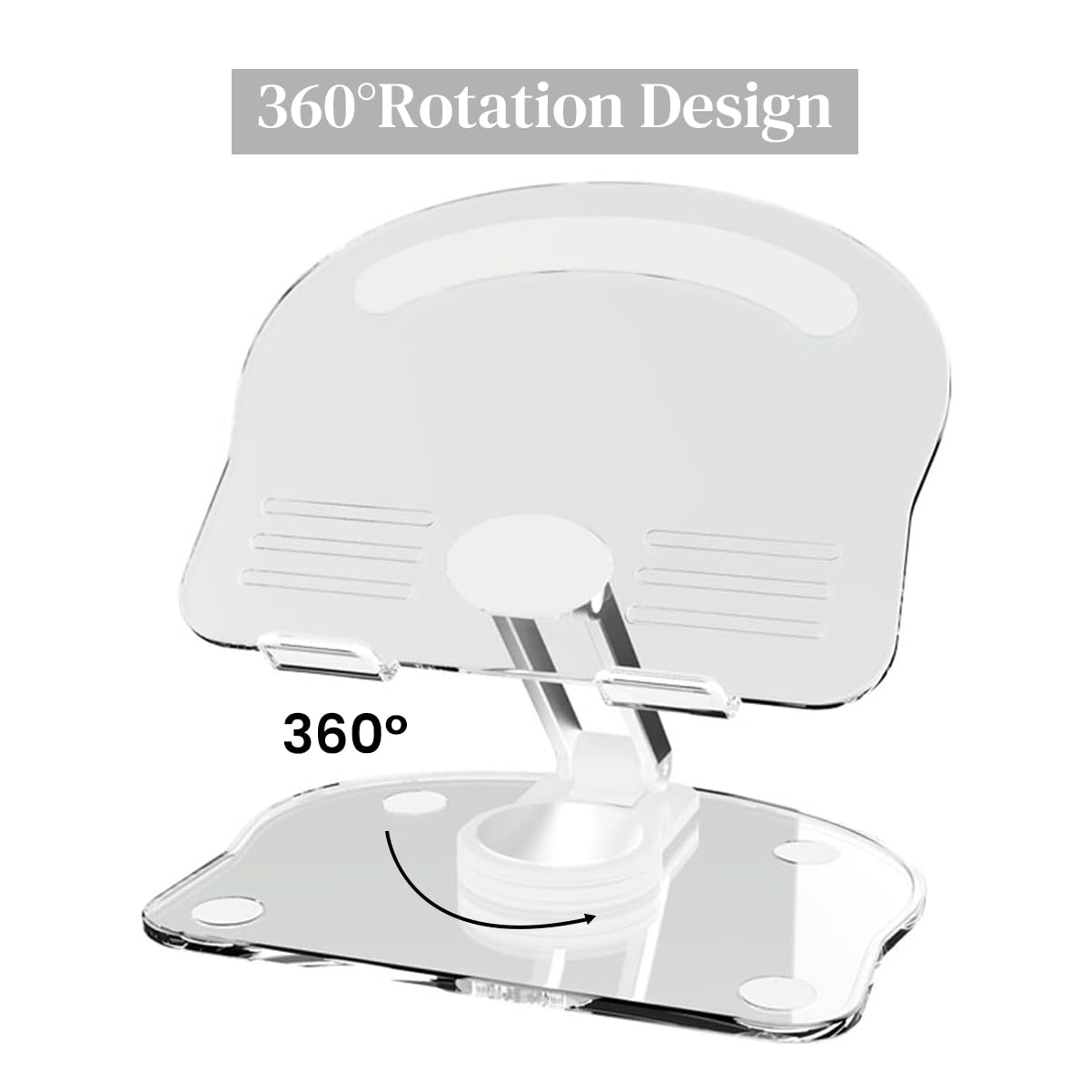 ZORBES Phone Holder for Desk with 360° Rotating Base and Anti Slip Design | Clear Acrylic Stand for Phones and Tablets up to 12.9 in