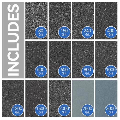 HASTHIP® 26Pcs Sandpapers 80 to 3000 Grit, 23x28cm Silicon Carbide Sand Paper, Multipurpose Coarse Fine Sandpapers Dry or Wet Sanding Papers for Wood Furniture Finishes and Metal Sanding