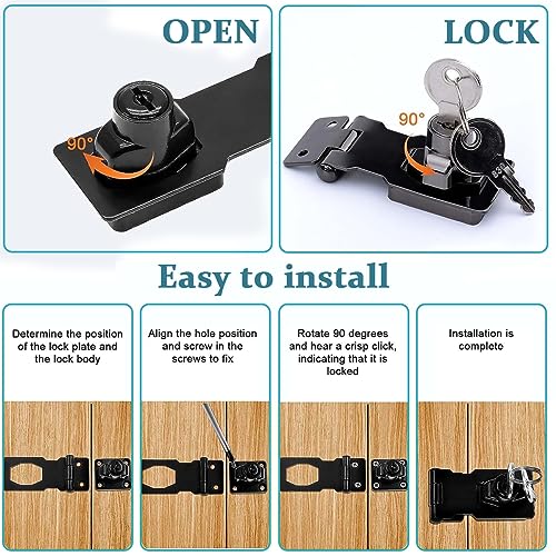 HASTHIP® 4 Set Door Lock with Key Locking Hasp Stainless Steel Knob Key Latch for Drawer Lock Cupboard Locks for Wardrobes Hasp Lock Catch Latch Safety Locks for Home, Office, Doors - Black