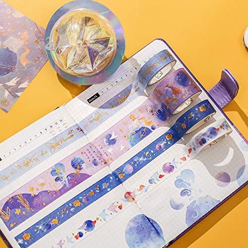 HASTHIP® Shine Gold Foil Washi Tape Sets 10 Rolls Washi Tapes with 10 Sheets Stickers Decorative Tape for Crafts Bullet Journal Gift Wrapping Scrapbooking (Purple)