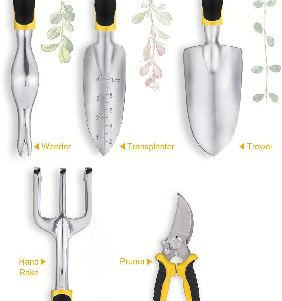 HASTHIP Garden Tools Kit for Home Gardening with 5 Pieces Cast Aluminium Heads | Ergonomic Handles