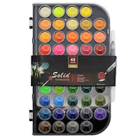 ELEPHANTBOAT® 48 Colors Watercolor Paint Kit for Students, Adults, Kids with 1 Refillable Water Brush Pen,1 Paint Brushes & Detachable Watercolor Paint Palette Lid