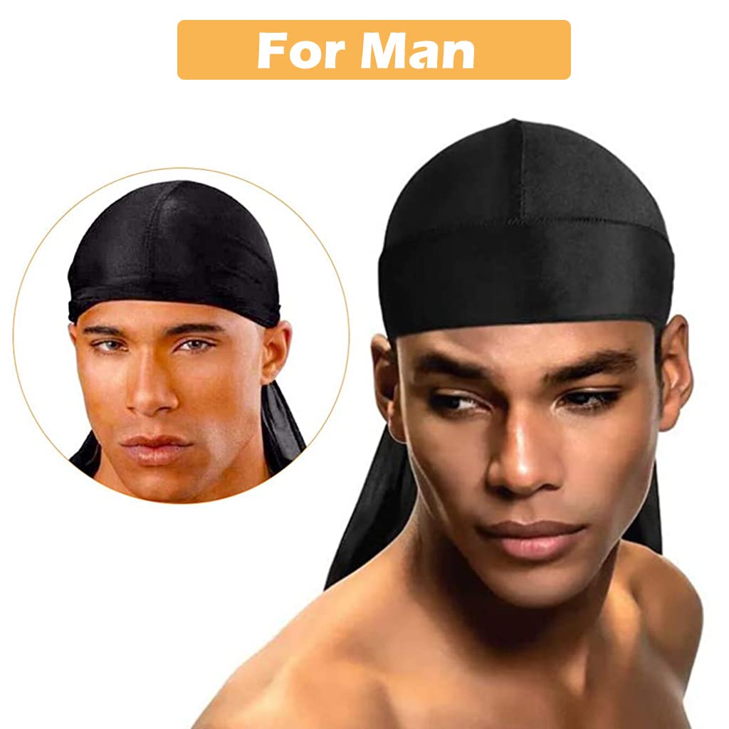 Zibuyu Silk Durag for Men and Women with 103cm Long Straps | 8PCS Polyester Headwear